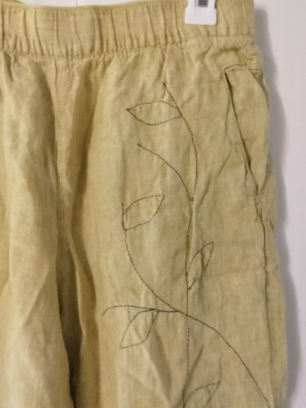 OOAK Embroidered Linen Cynthia Rowley Wide Leg Pants, Wearable Art